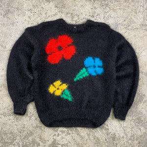 80's 90’s Tam O’Shanter Great Britain Black Floral Mohair Sweater